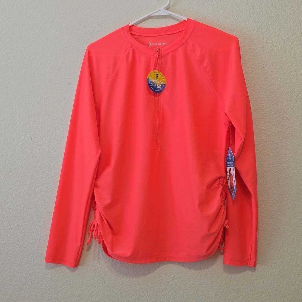 Free country upf 50 long sleeve rash guard shirt size L 12/14 coral coastal